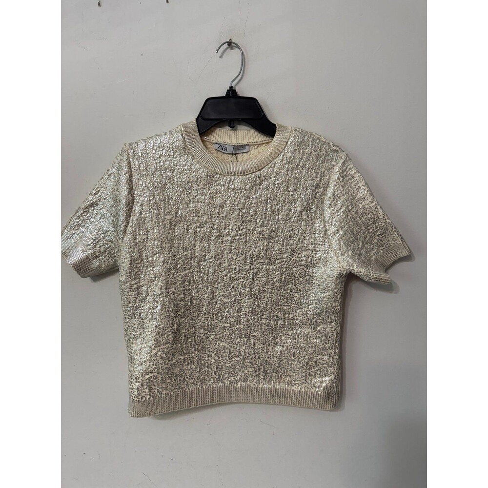 ZARA SILVER METALLIC FOIL SWEATER NWOT small